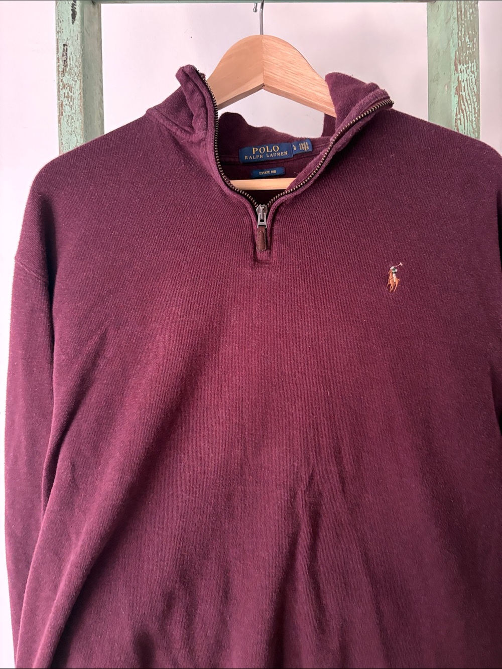 Ralph Lauren Burgundy Half-Zip Hoodie Sweater - Picture 4 of 5